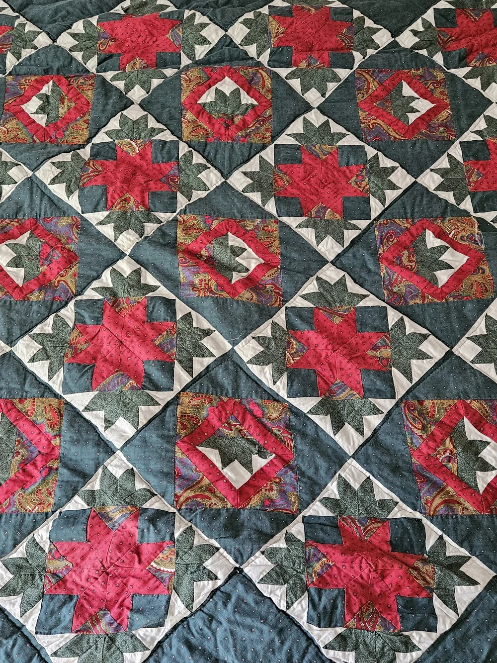 Classic Patchwork Star Quilt With Paisley Accents